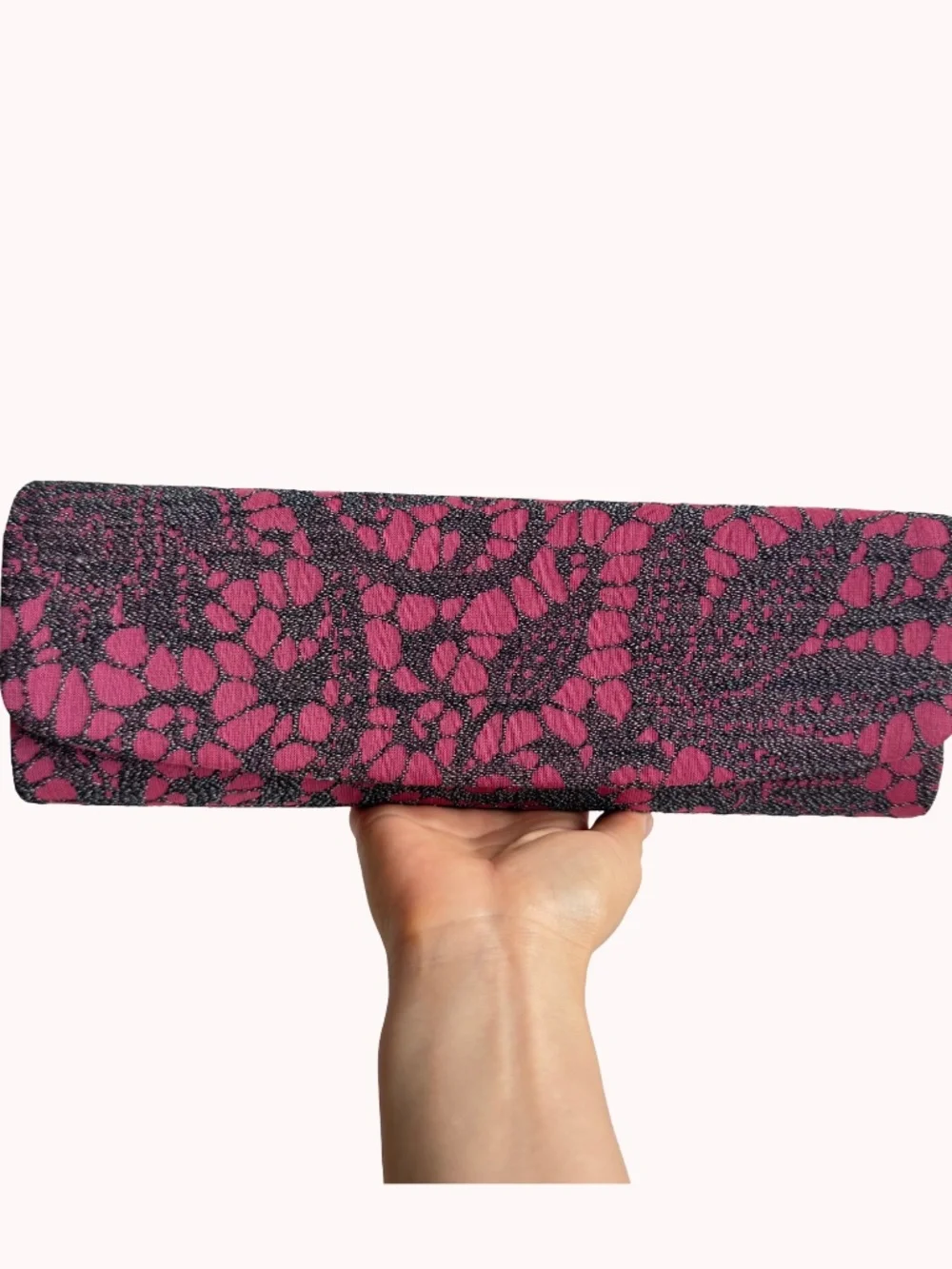 Vintage Pink Black Fabric Clutch Evening Bag Wedding Purse Formal Party Makeup